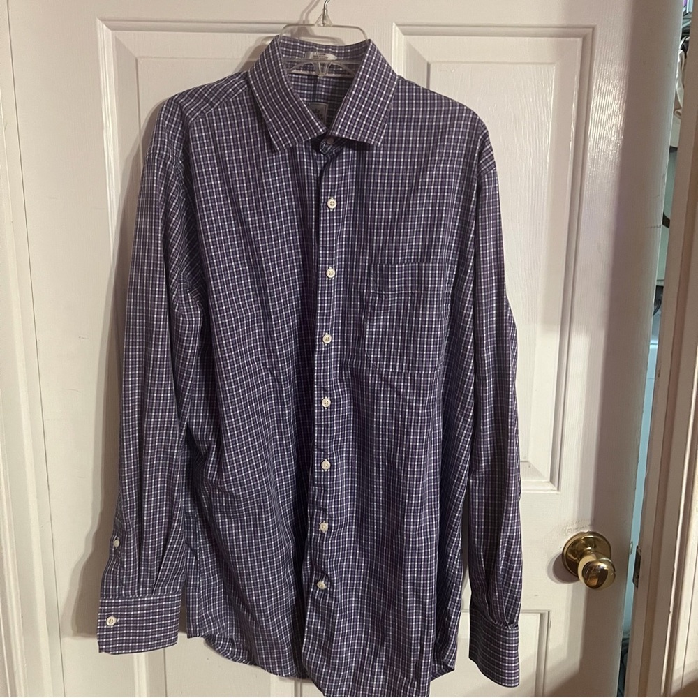 Peter Millar Dress Shirt Mens Sz Large Button Down Plaid Purple, Pink  EUC